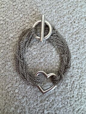 EUC Tiffany & Co Sterling Silver Multi Strand Mesh Heart Toggle Bracelet Auth